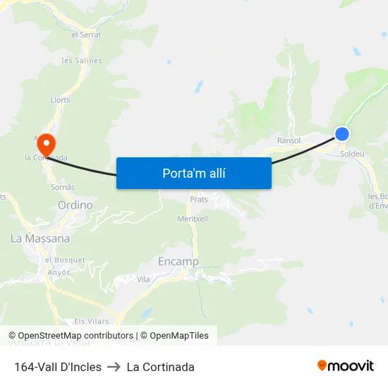 164-Vall D'Incles to La Cortinada map