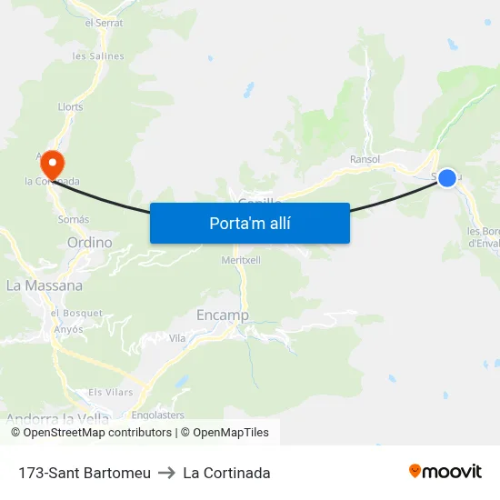 173-Sant Bartomeu to La Cortinada map