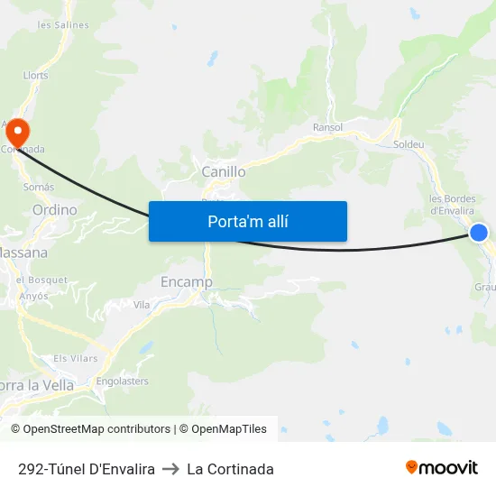 292-Túnel D'Envalira to La Cortinada map