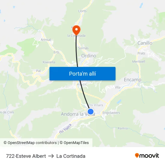 722-Esteve Albert to La Cortinada map