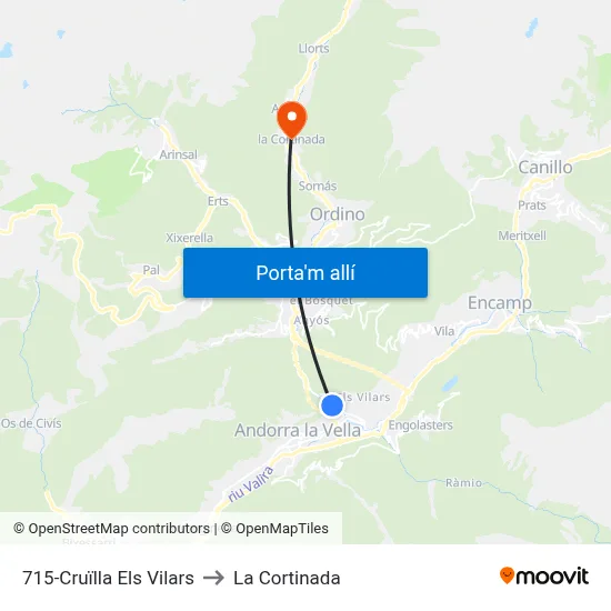 715-Cruïlla Els Vilars to La Cortinada map