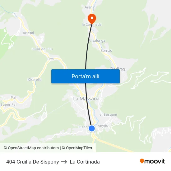 404-Cruïlla De Sispony to La Cortinada map