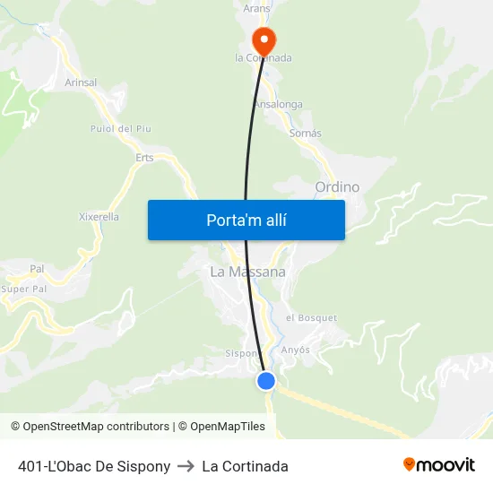 401-L'Obac De Sispony to La Cortinada map