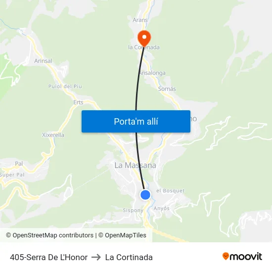 405-Serra De L'Honor to La Cortinada map