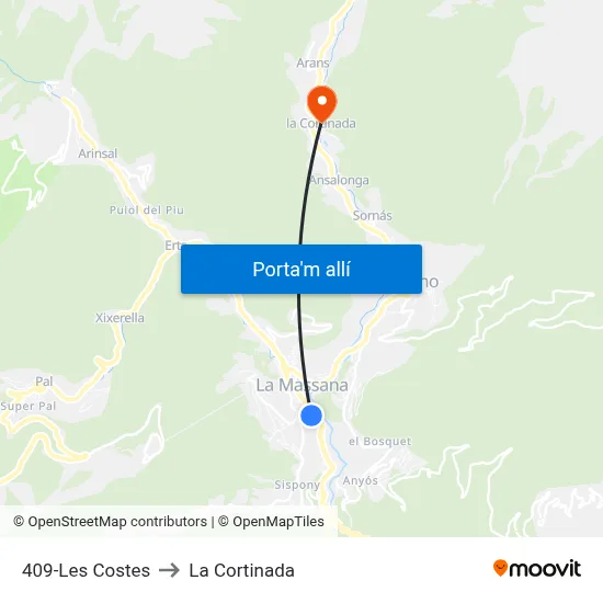 409-Les Costes to La Cortinada map