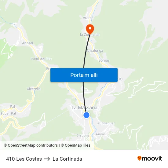 410-Les Costes to La Cortinada map