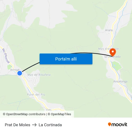 Prat De Moles to La Cortinada map