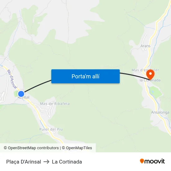Plaça D'Arinsal to La Cortinada map