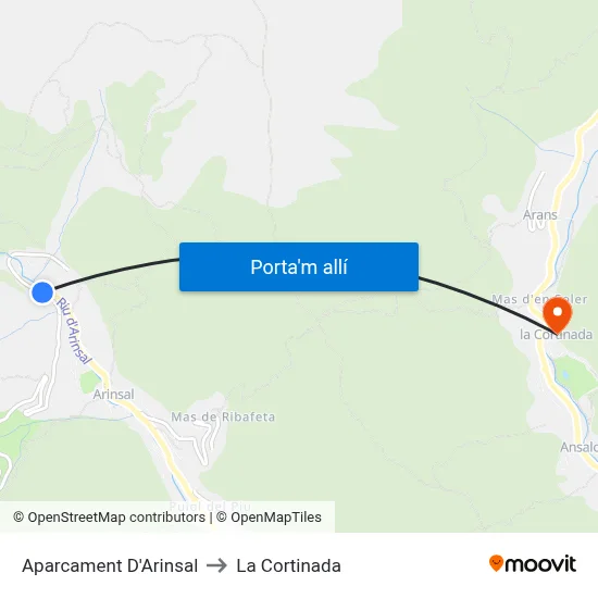 Aparcament D'Arinsal to La Cortinada map