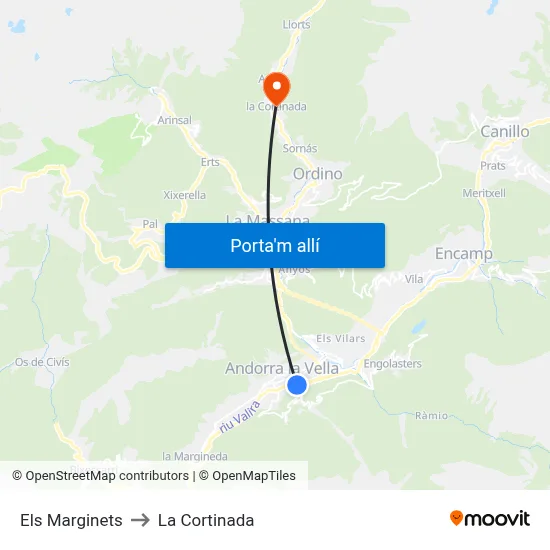 Els Marginets to La Cortinada map