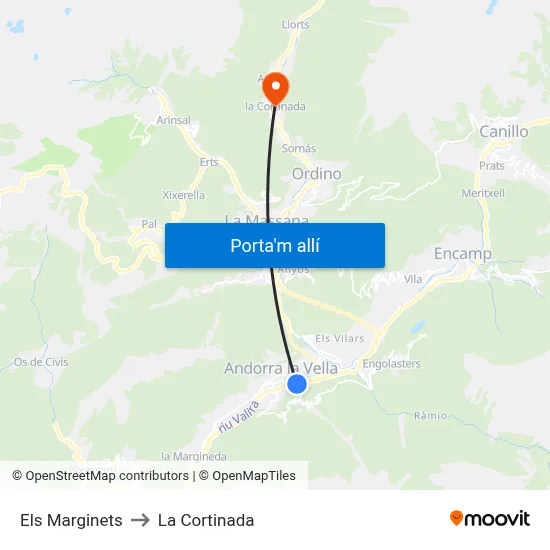 Els Marginets to La Cortinada map