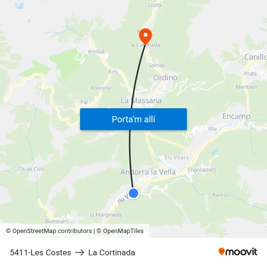 5411-Les Costes to La Cortinada map