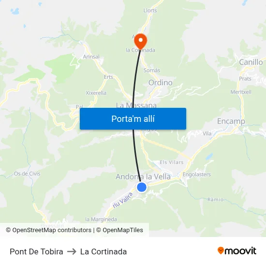 Pont De Tobira to La Cortinada map