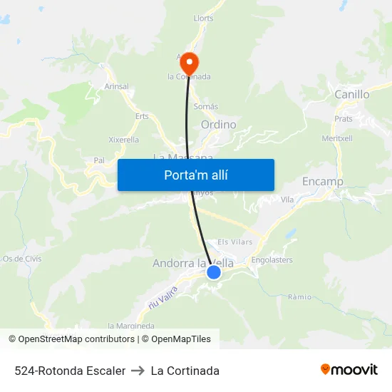 524-Rotonda Escaler to La Cortinada map
