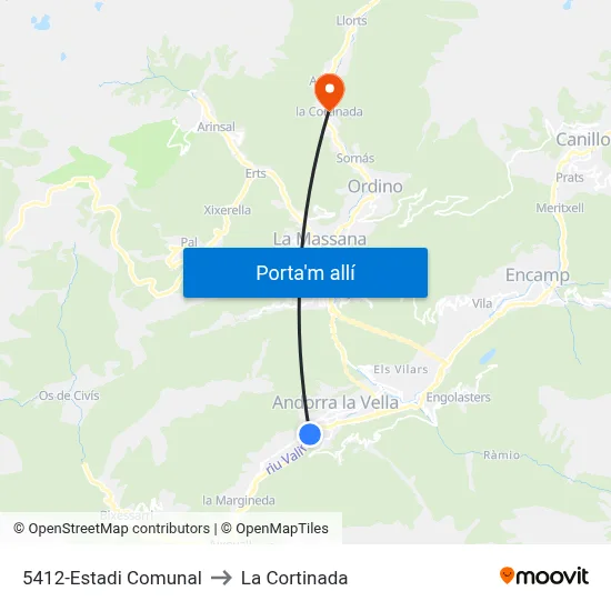 5412-Estadi Comunal to La Cortinada map