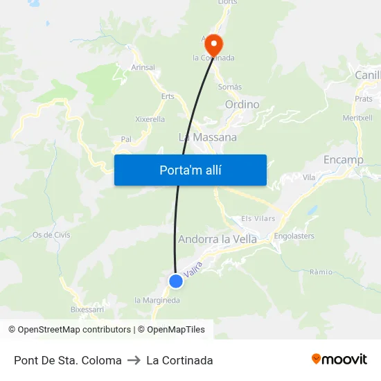 Pont De Sta. Coloma to La Cortinada map