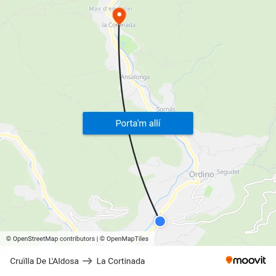 Cruïlla De L'Aldosa to La Cortinada map