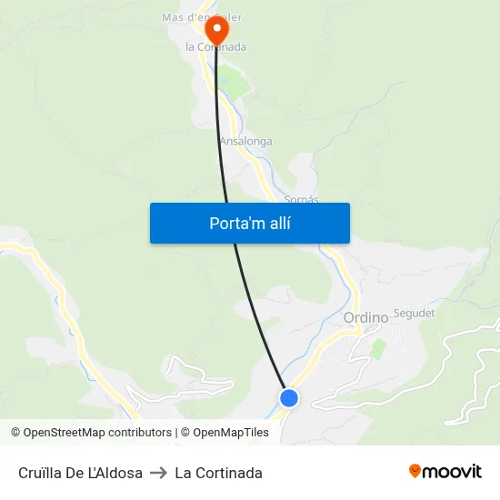 Cruïlla De L'Aldosa to La Cortinada map