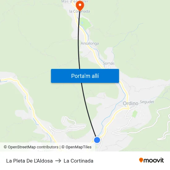 La Pleta De L'Aldosa to La Cortinada map