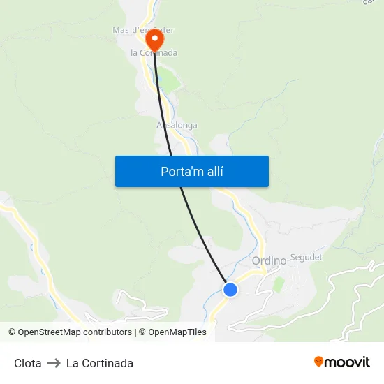Clota to La Cortinada map
