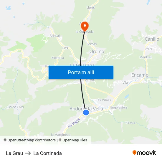 La Grau to La Cortinada map