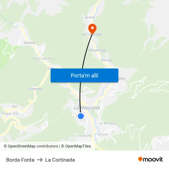 Borda Fonta to La Cortinada map