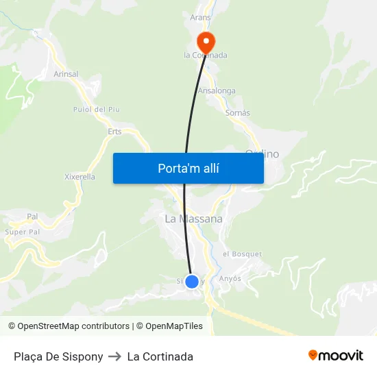 Plaça De Sispony to La Cortinada map