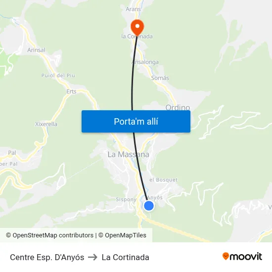 Centre Esp. D'Anyós to La Cortinada map