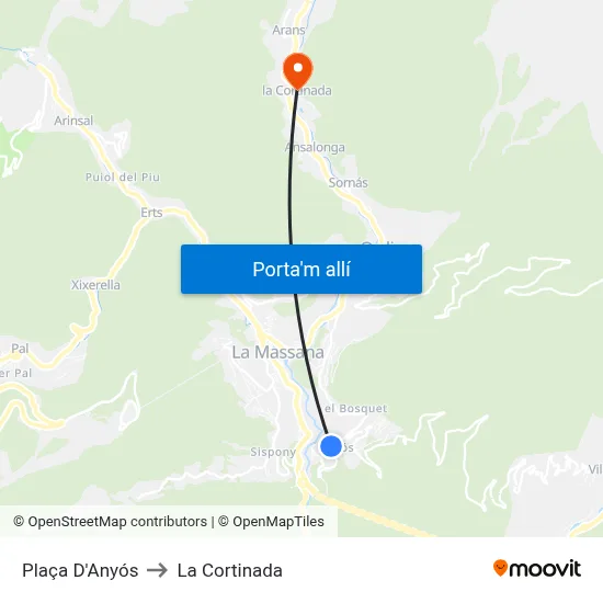 Plaça D'Anyós to La Cortinada map