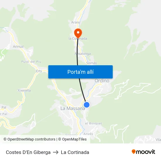 Costes D'En Giberga to La Cortinada map