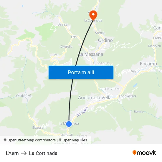 L'Aern to La Cortinada map