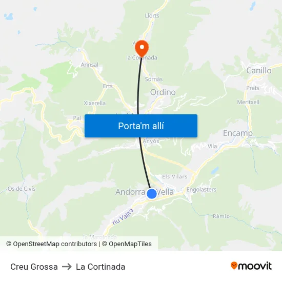 Creu Grossa to La Cortinada map