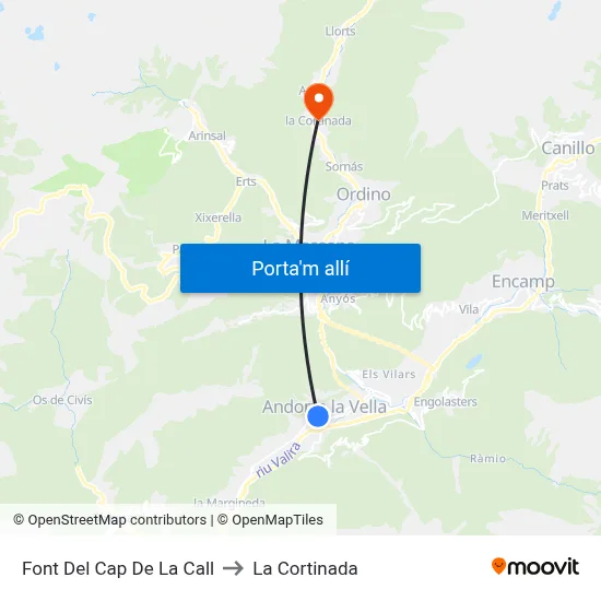 Font Del Cap De La Call to La Cortinada map