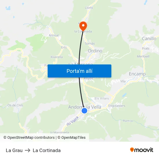 La Grau to La Cortinada map