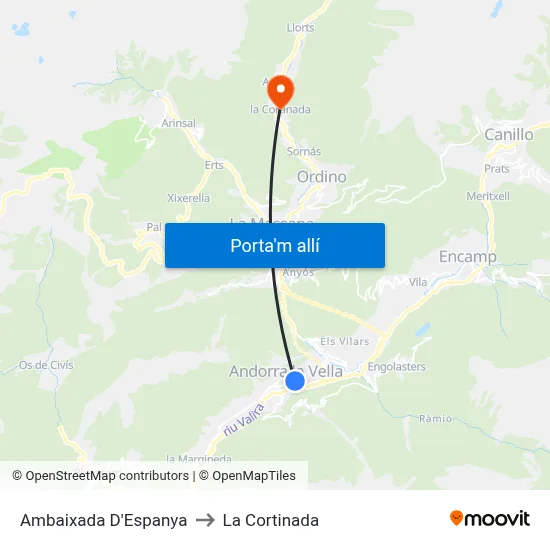 Ambaixada D'Espanya to La Cortinada map
