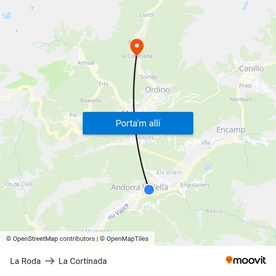 La Roda to La Cortinada map