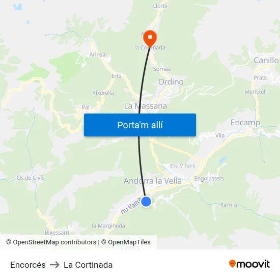 Encorcés to La Cortinada map