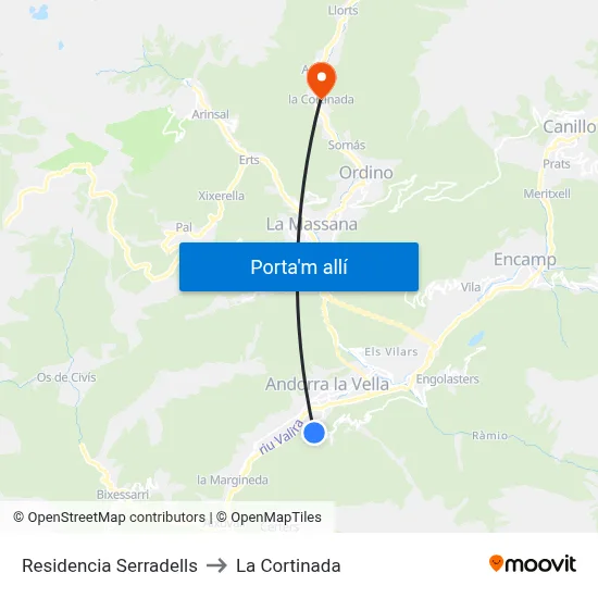 Residencia Serradells to La Cortinada map