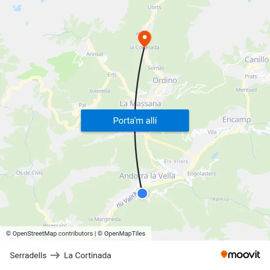 Serradells to La Cortinada map