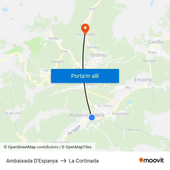 Ambaixada D'Espanya to La Cortinada map