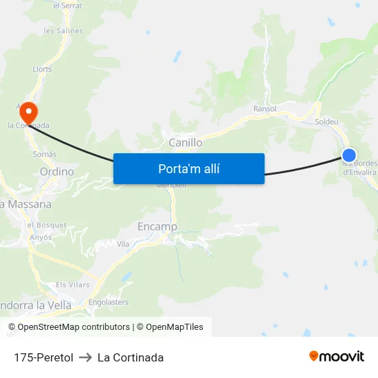 175-Peretol to La Cortinada map