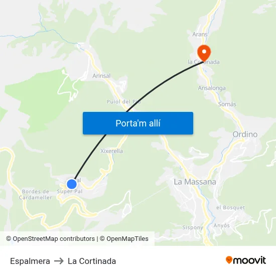 Espalmera to La Cortinada map