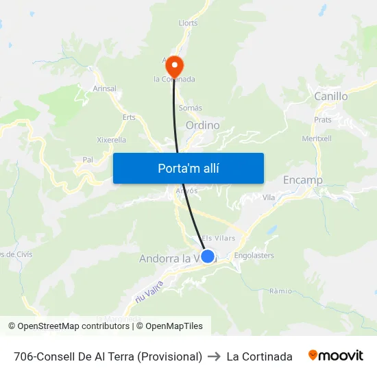 706-Consell De Al Terra (Provisional) to La Cortinada map
