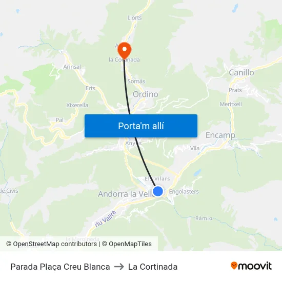 Parada Plaça Creu Blanca to La Cortinada map