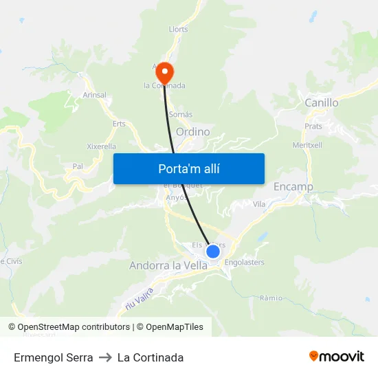 Ermengol Serra to La Cortinada map