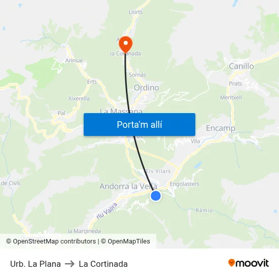 Urb. La Plana to La Cortinada map