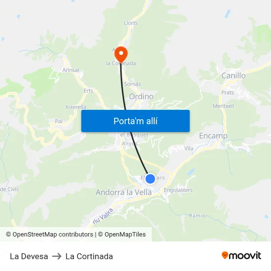 La Devesa to La Cortinada map