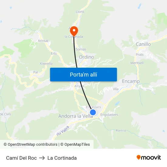Camí Del Roc to La Cortinada map
