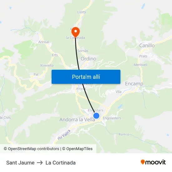 Sant Jaume to La Cortinada map