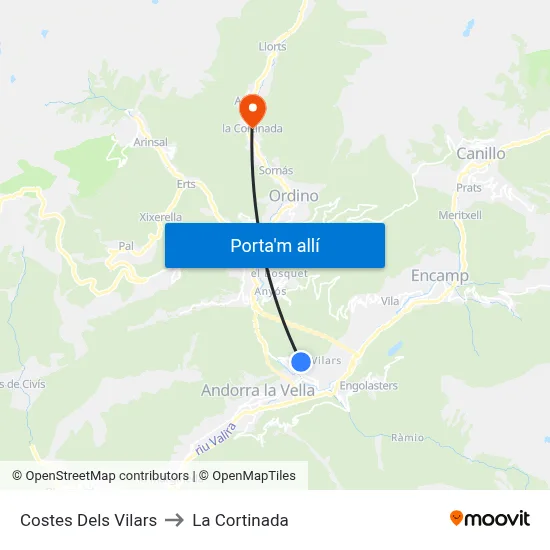 Costes Dels Vilars to La Cortinada map